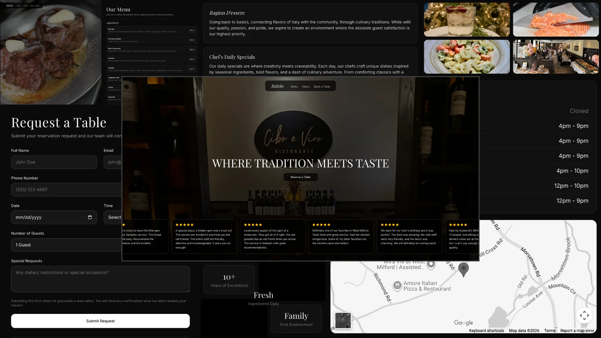 Inizio Restaurant Website Hero Image